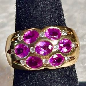 925/GOLD PLATED  BRIGHT PINK-ROSE BAND RING, SZ 8